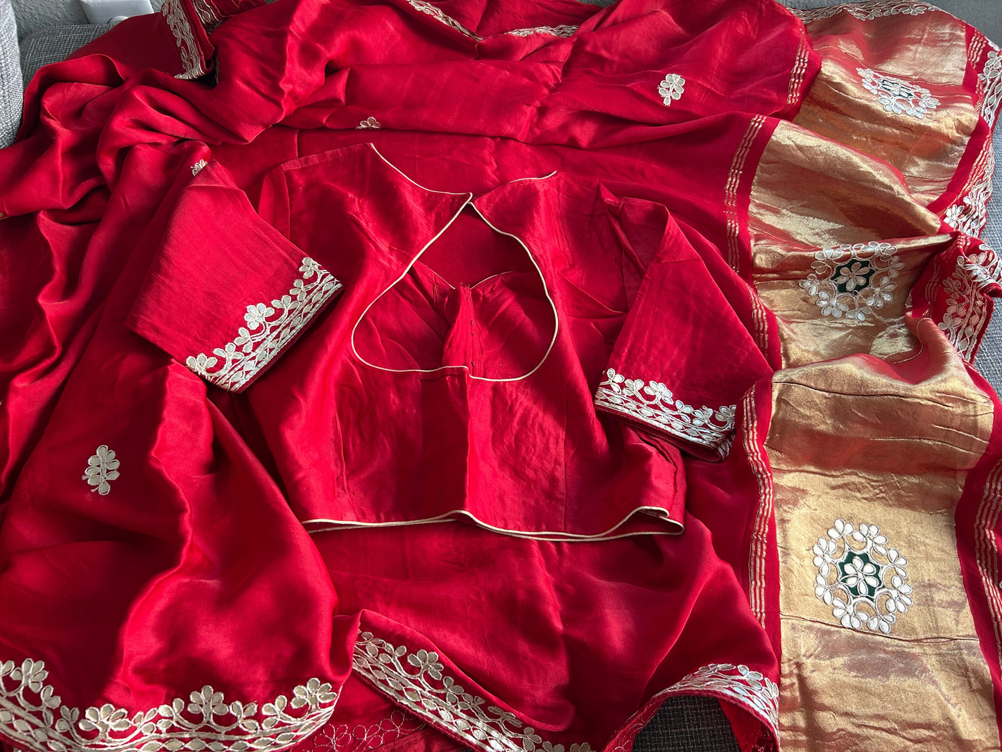 Mirchi Red Gotta patti work saree with blouse