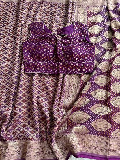 Khaddi Georgette in Purple with Bandhini design