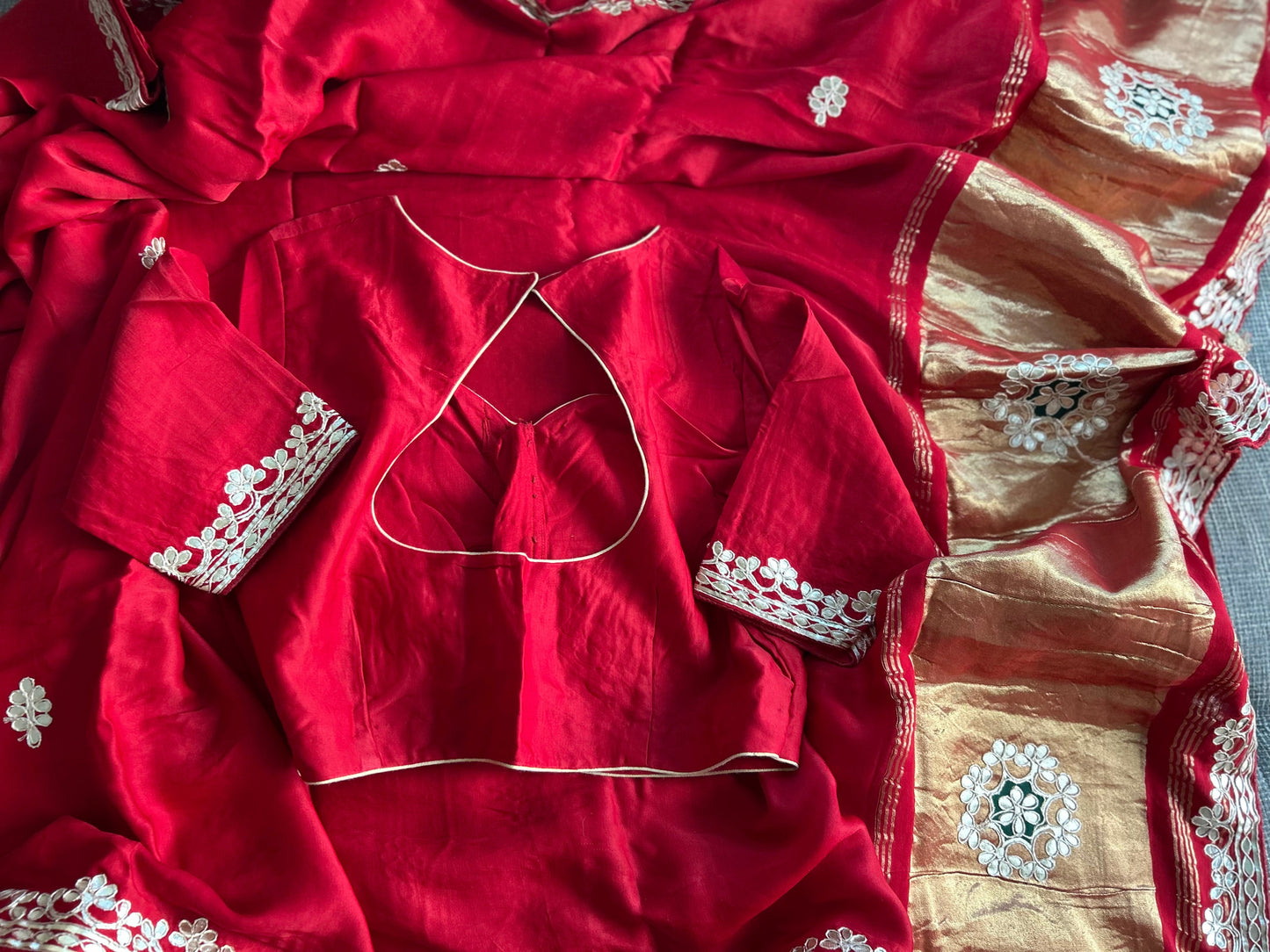 Mirchi Red Gotta patti work saree with blouse