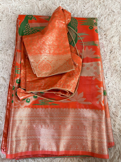 Designer Tissue Banarasi Saree in Orange