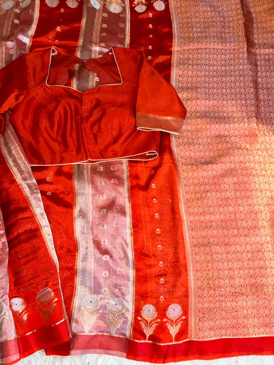 Designer Banarasi Tissue saree - Rust orange