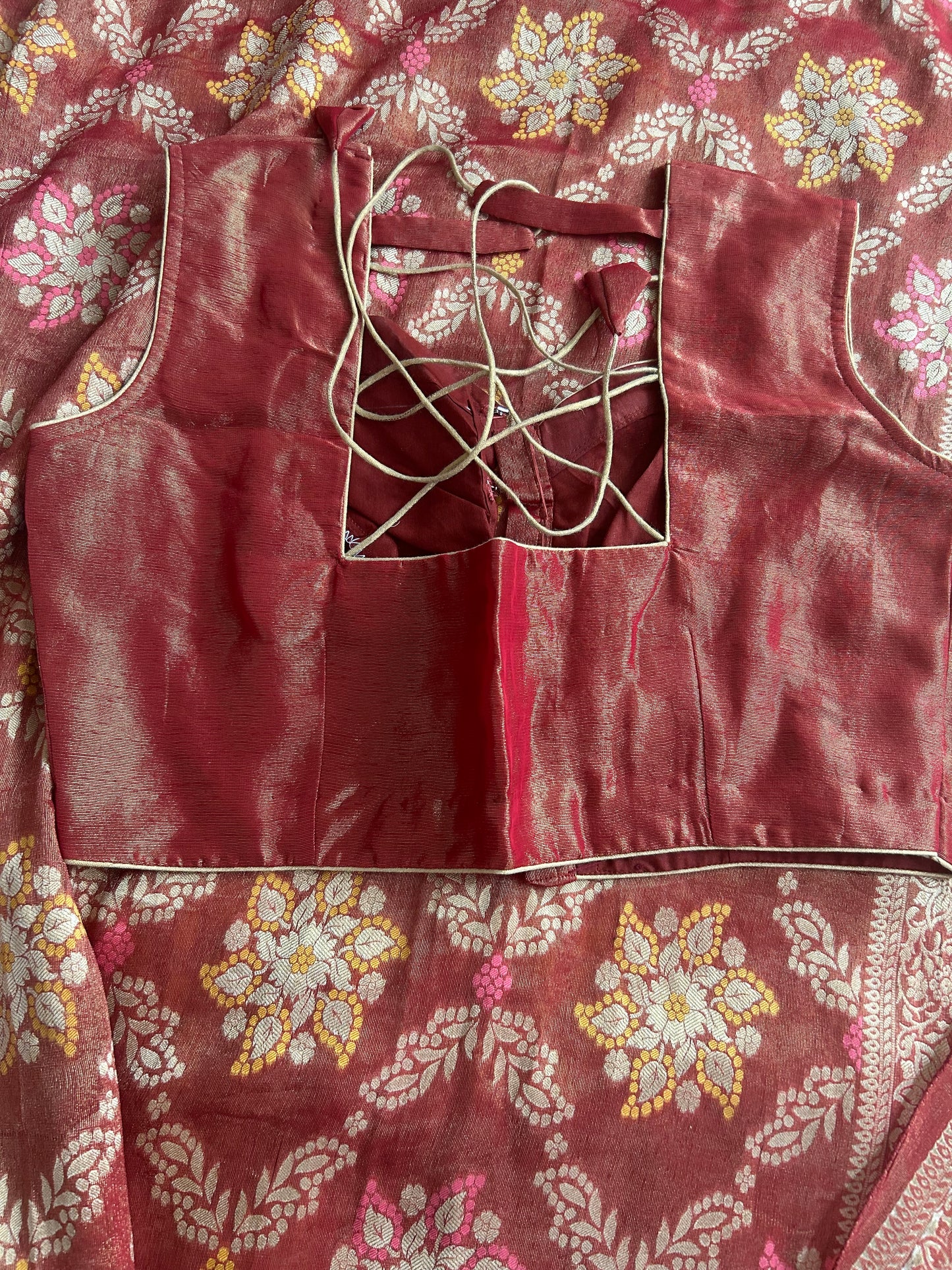Khaddi Tissue Georgette Saree in Brick Red