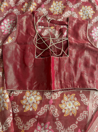 Khaddi Tissue Georgette Saree in Brick Red