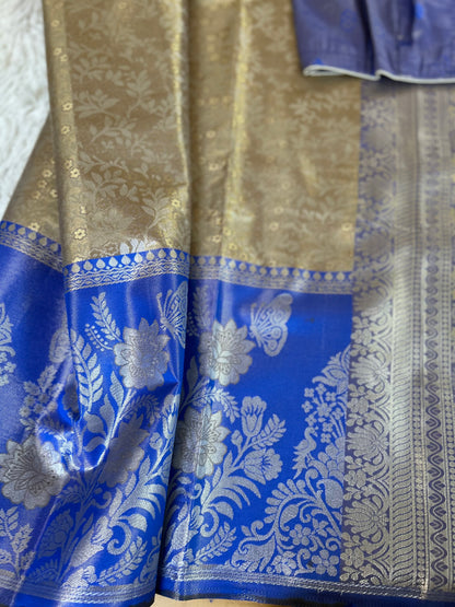 Designer Tissue Banarasi Saree in Gold with Royal Blue Border