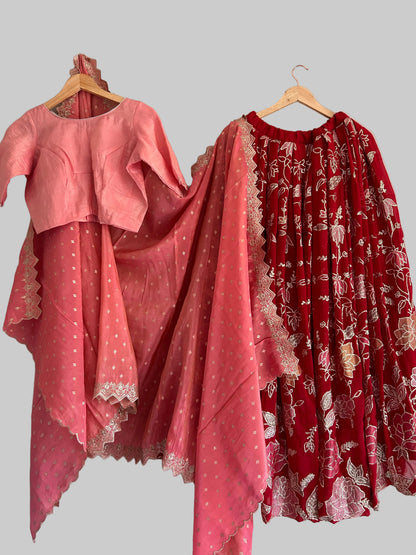 Red Flowy Lehanga