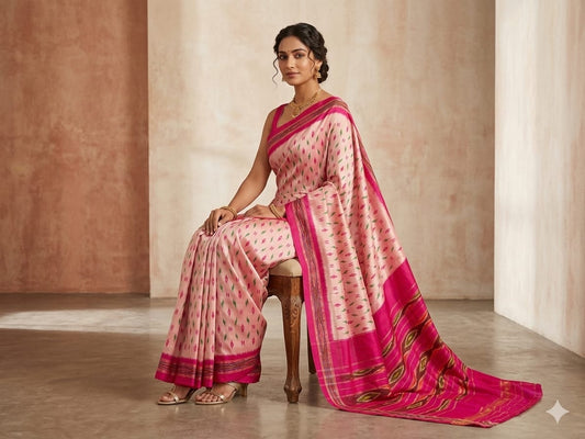 Ikkath saree in Onion color with Pink border