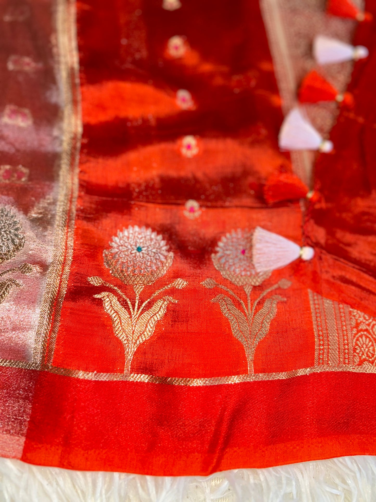 Designer Banarasi Tissue saree - Rust orange