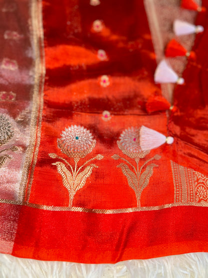 Designer Banarasi Tissue saree - Rust orange