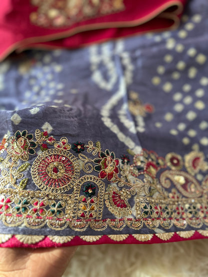 Grey Modal silk saree with Embroidery