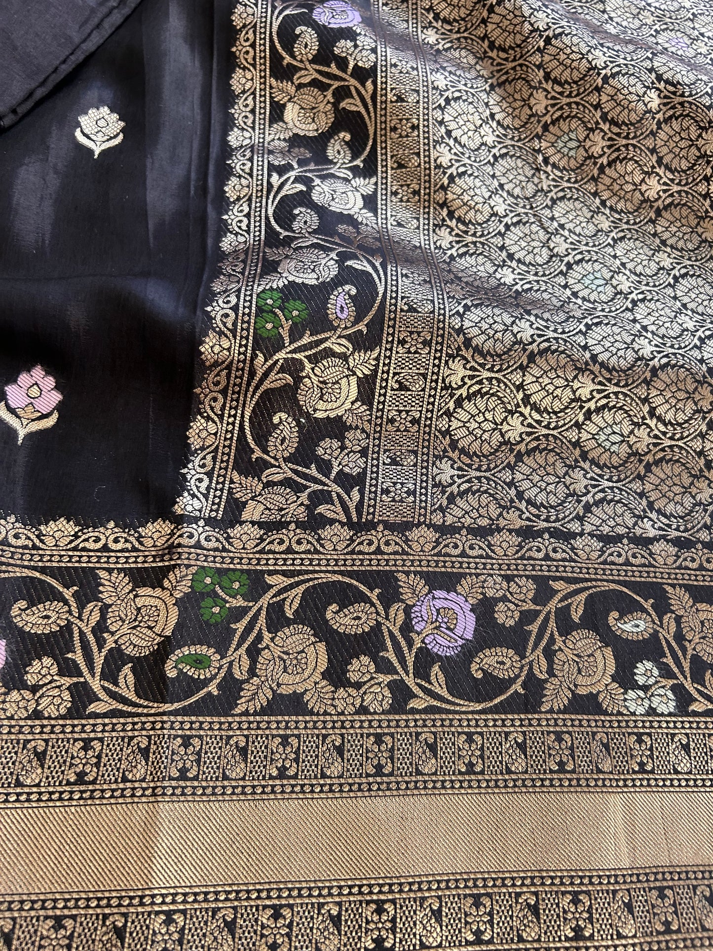 Black Tusser Georgette saree