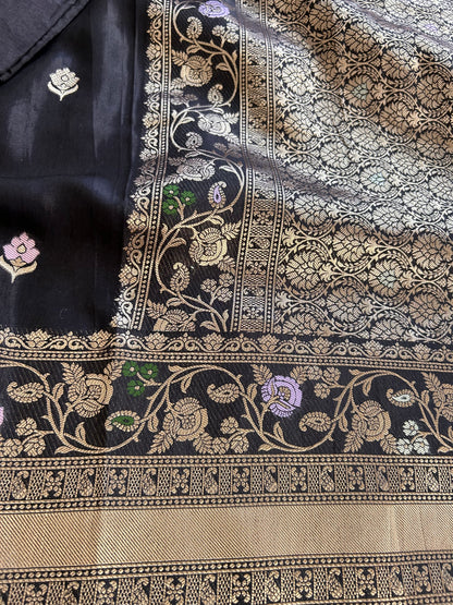 Black Tusser Georgette saree