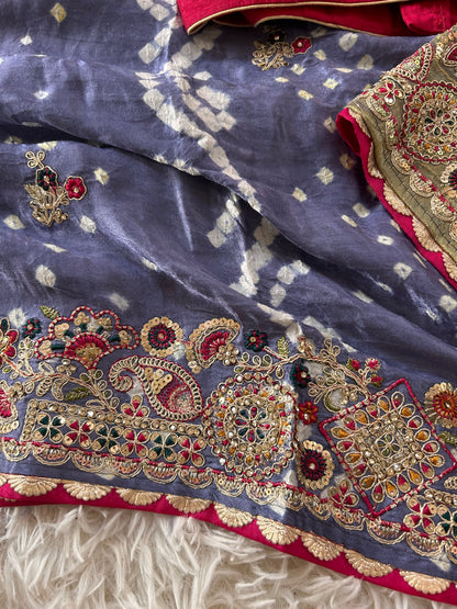 Grey Modal silk saree with Embroidery