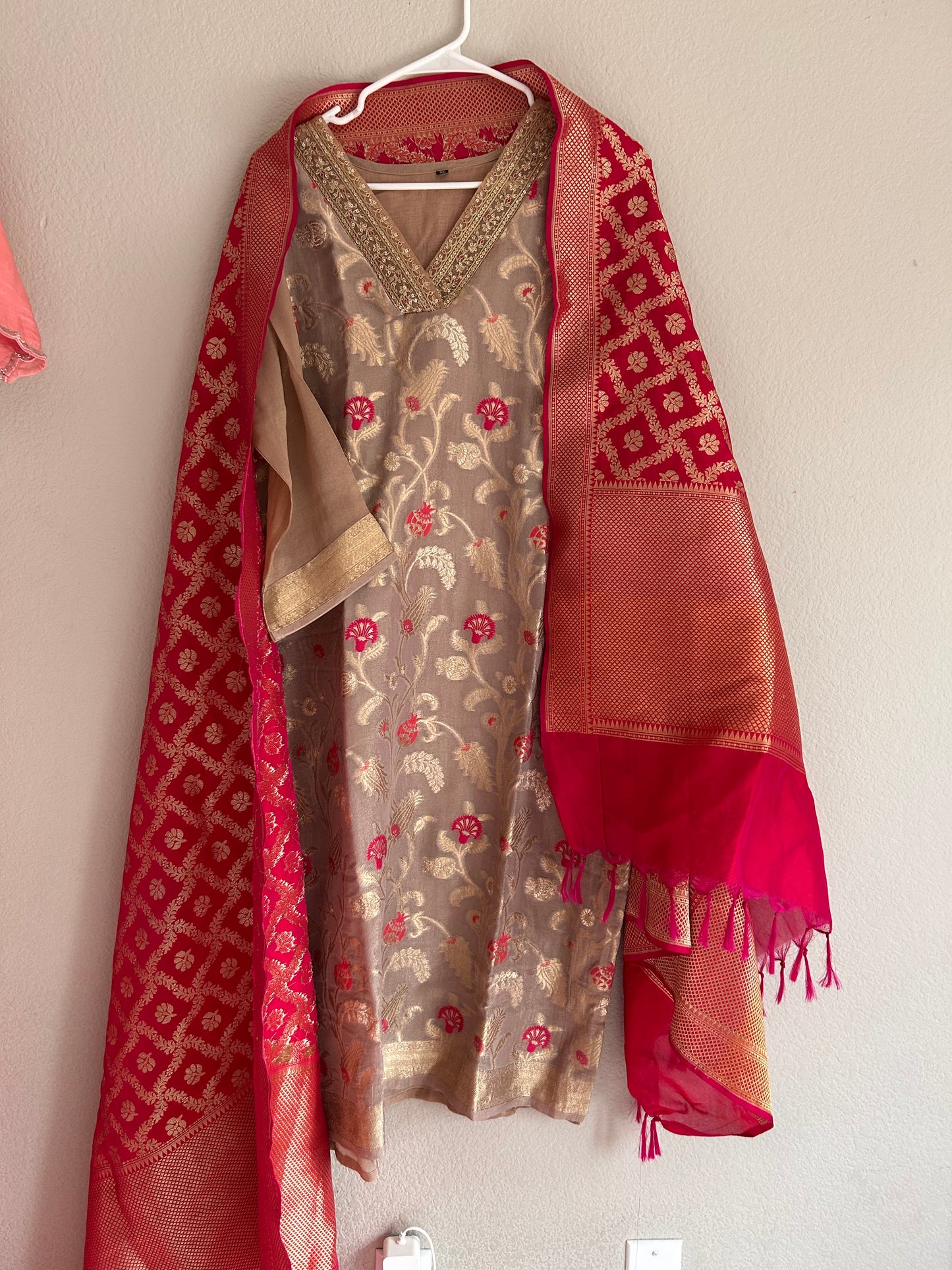 Beige Tissue Salwar Suit Set