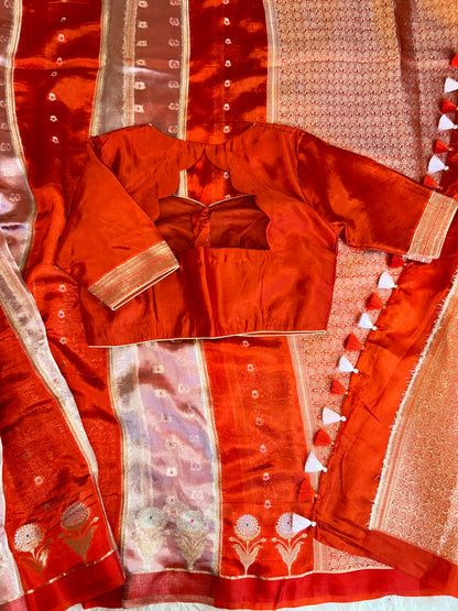 Designer Banarasi Tissue saree - Rust orange