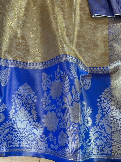 Designer Tissue Banarasi Saree in Gold with Royal Blue Border
