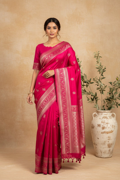 Rani Pink Banarasi Saree in Mashru Silk