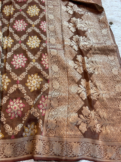 Khaddi Tissue Georgette Saree in Brown