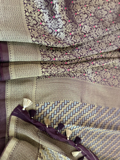Pure Crepe Brocade Saree in Brown