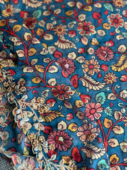 Kalamkari Print Dupatta in Blue