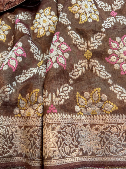 Khaddi Tissue Georgette Saree in Brown