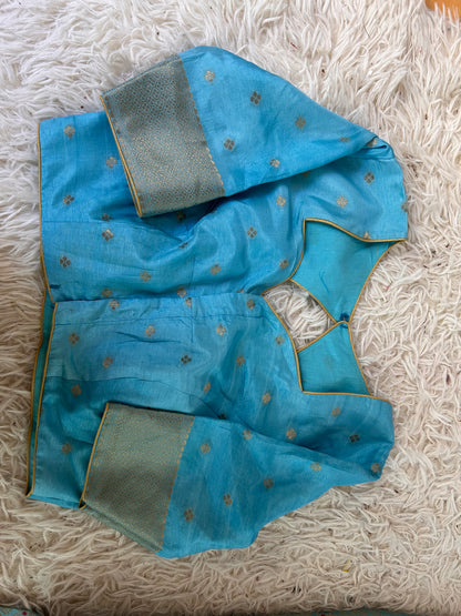 Pure Crepe Brocade Saree in Pastel Blue