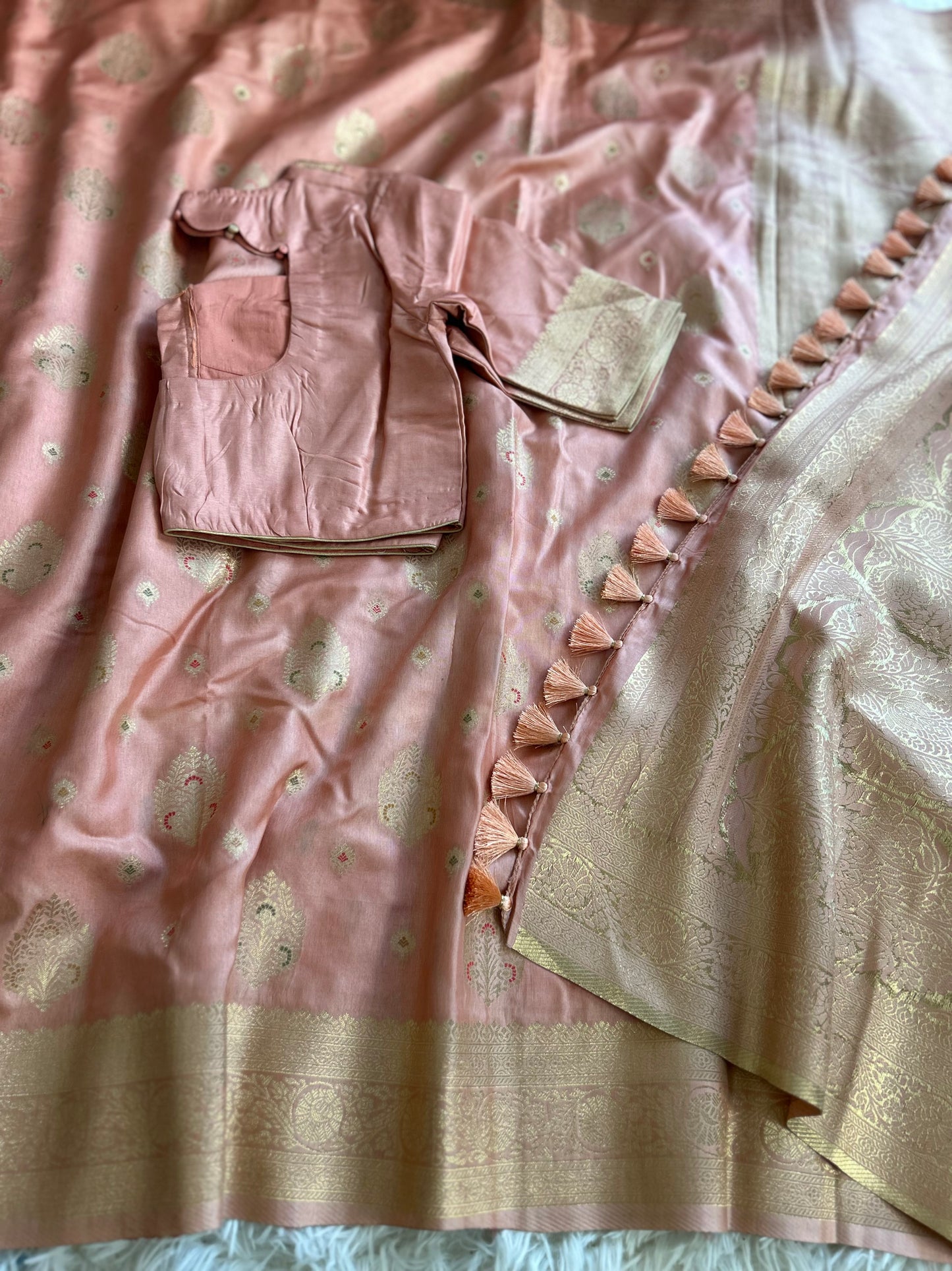 Peach color Banarasi Moonga Silk Saree