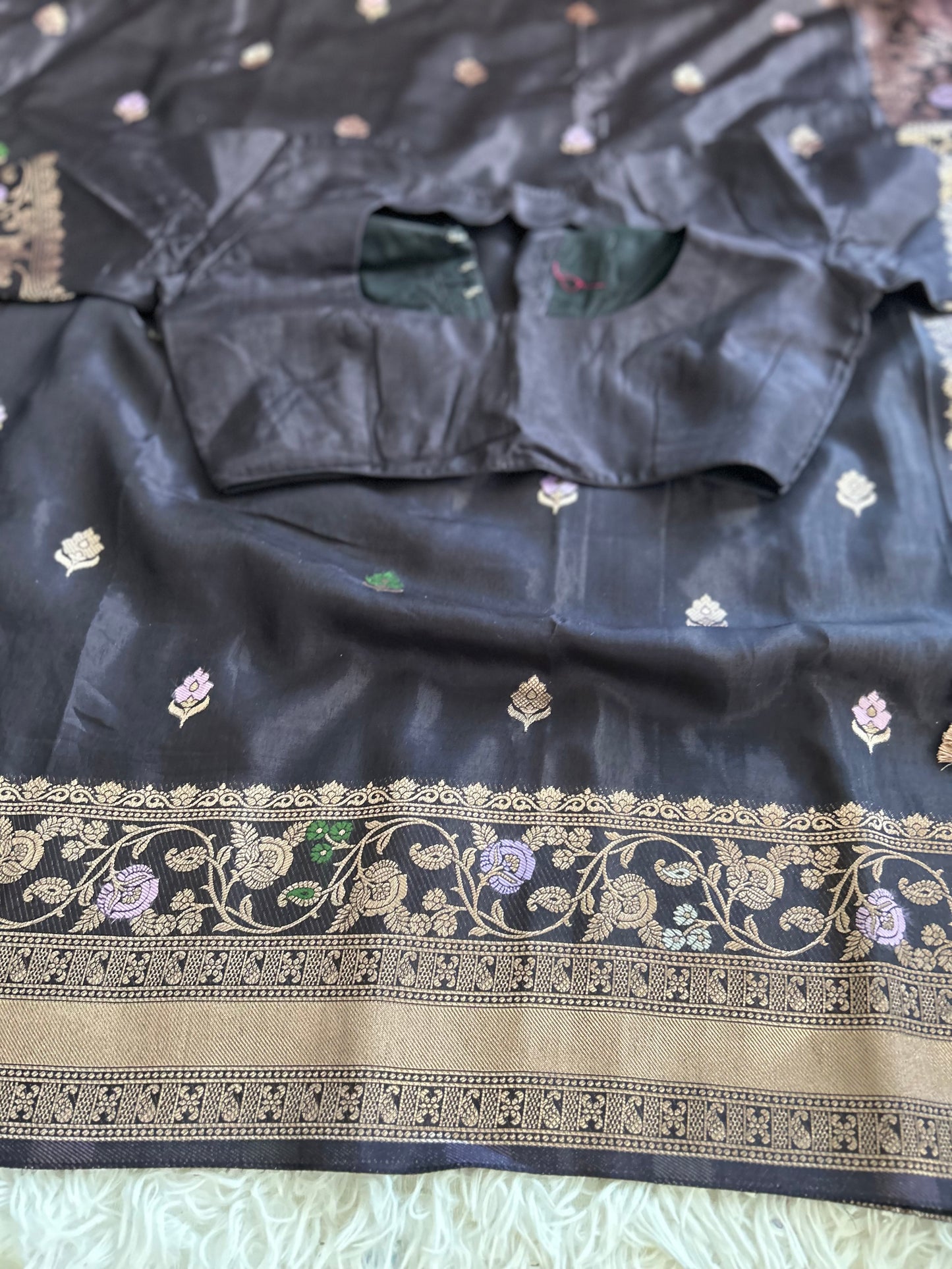 Black Tusser Georgette saree