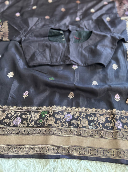 Black Tusser Georgette saree