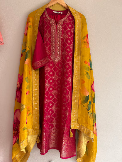 Rani Pink 3 Piece Kurthi Set