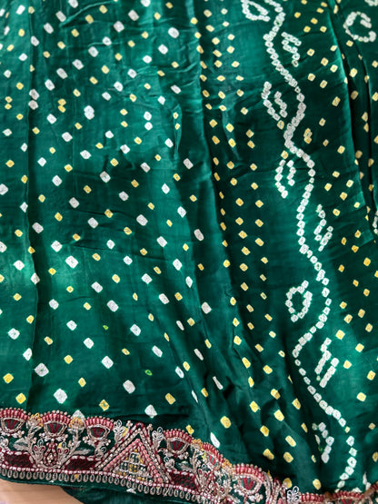 Dark Green Modal silk Bandhini saree with embroidered Border