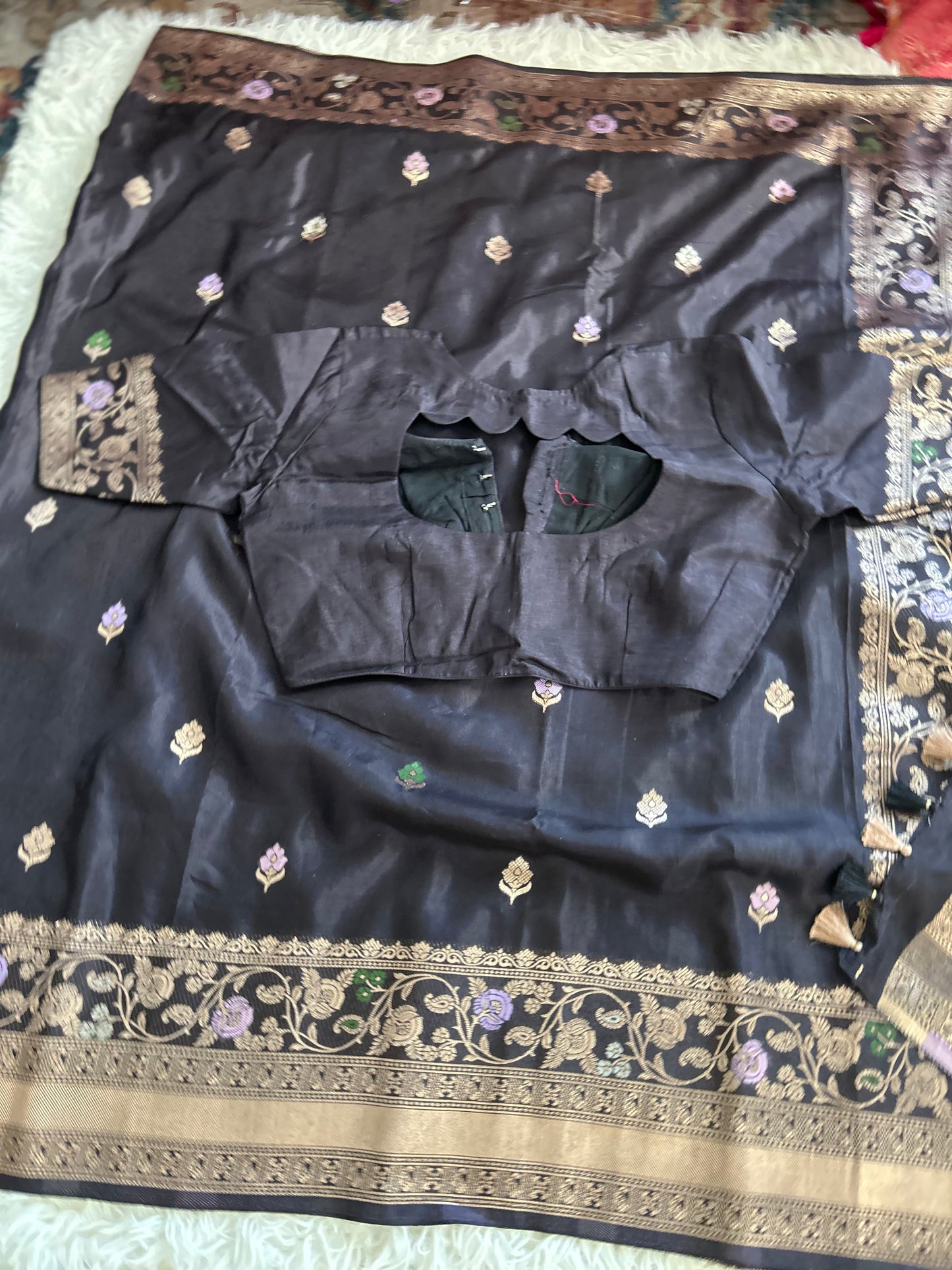 Black Tusser Georgette saree