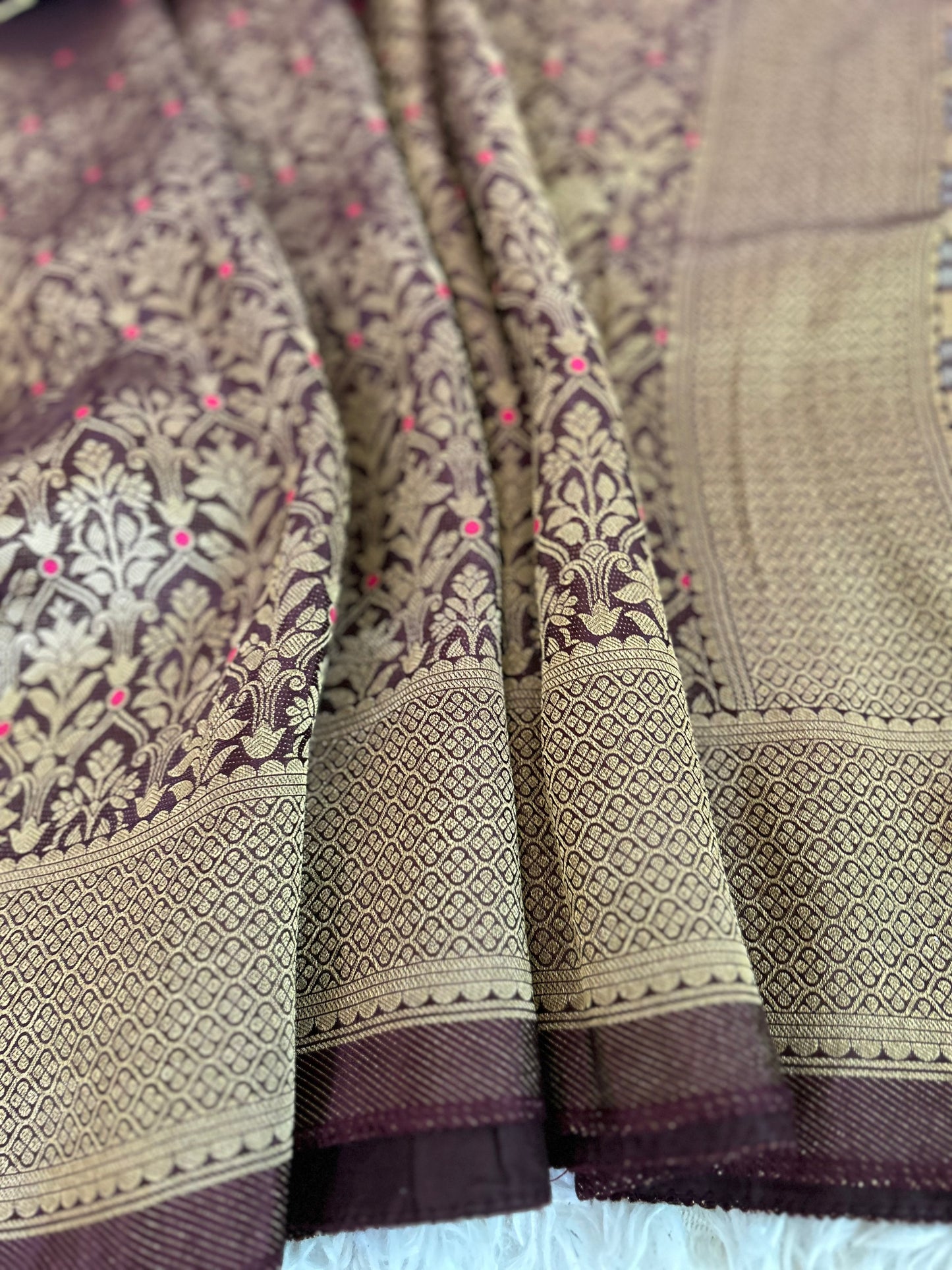 Pure Crepe Brocade Saree in Brown