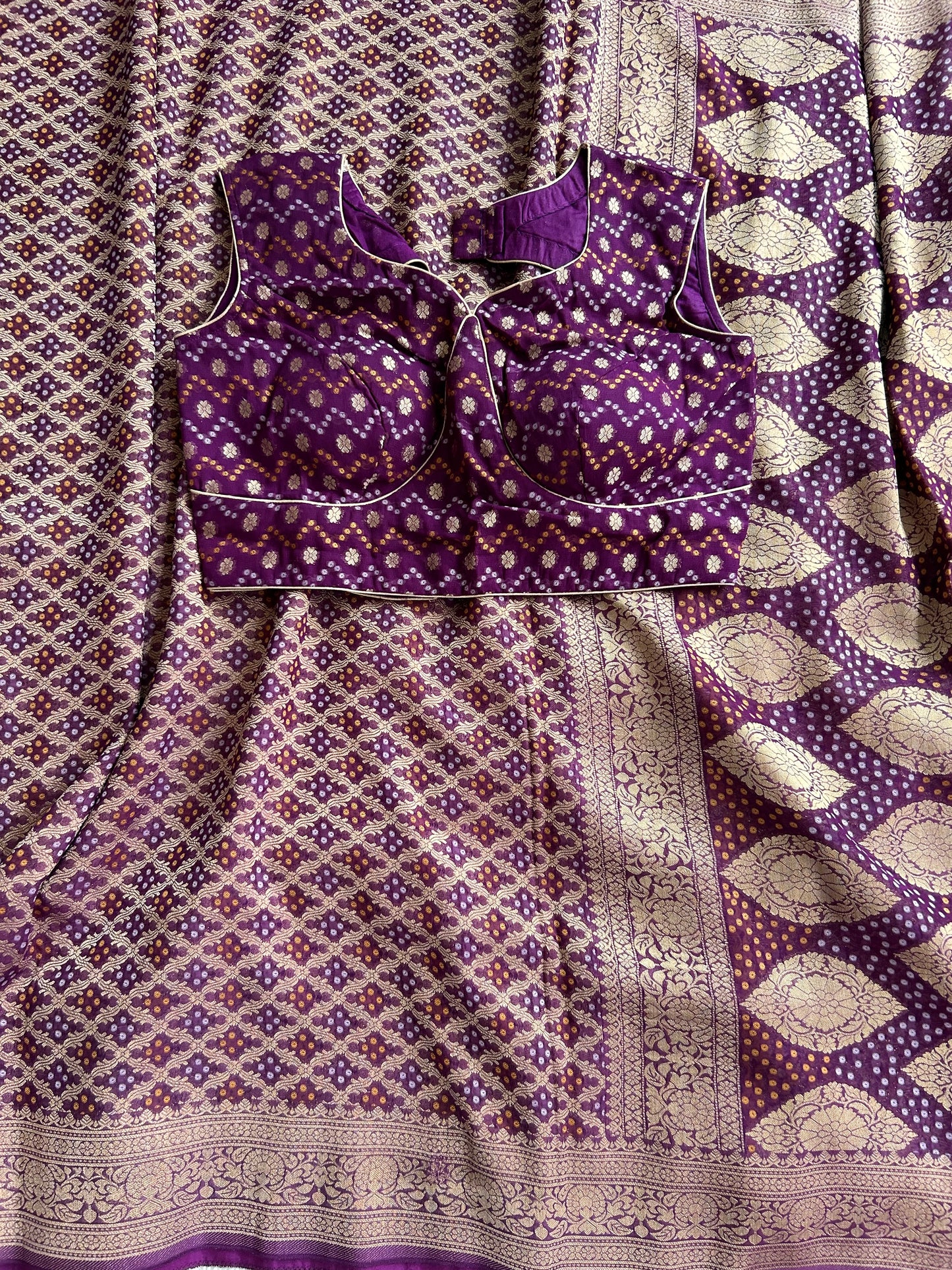 Khaddi Georgette in Purple with Bandhini design