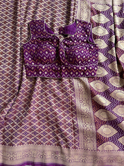 Khaddi Georgette in Purple with Bandhini design