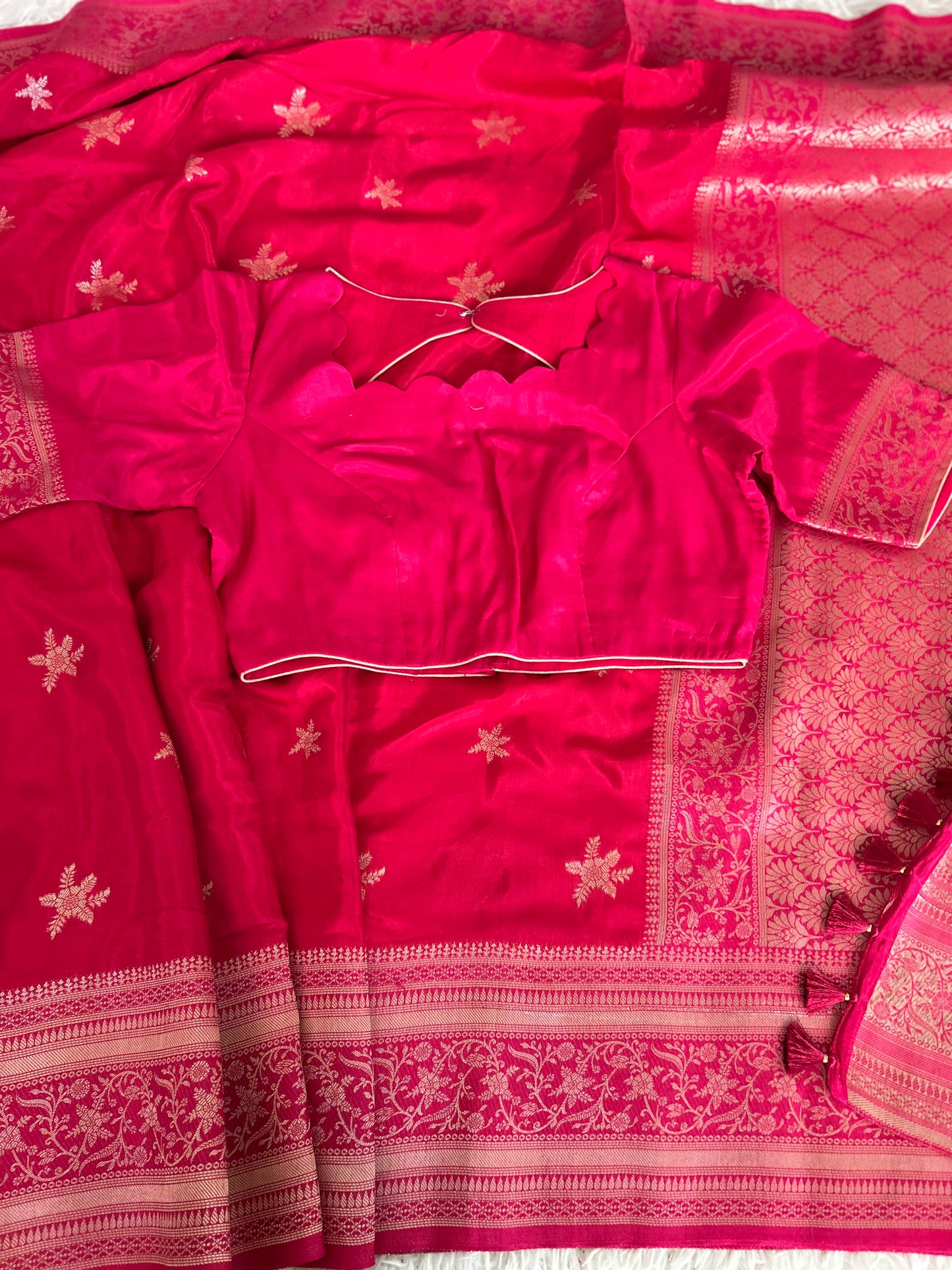 Rani Pink Banarasi Saree in Mashru Silk