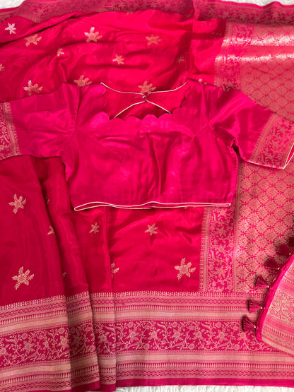 Rani Pink Banarasi Saree in Mashru Silk
