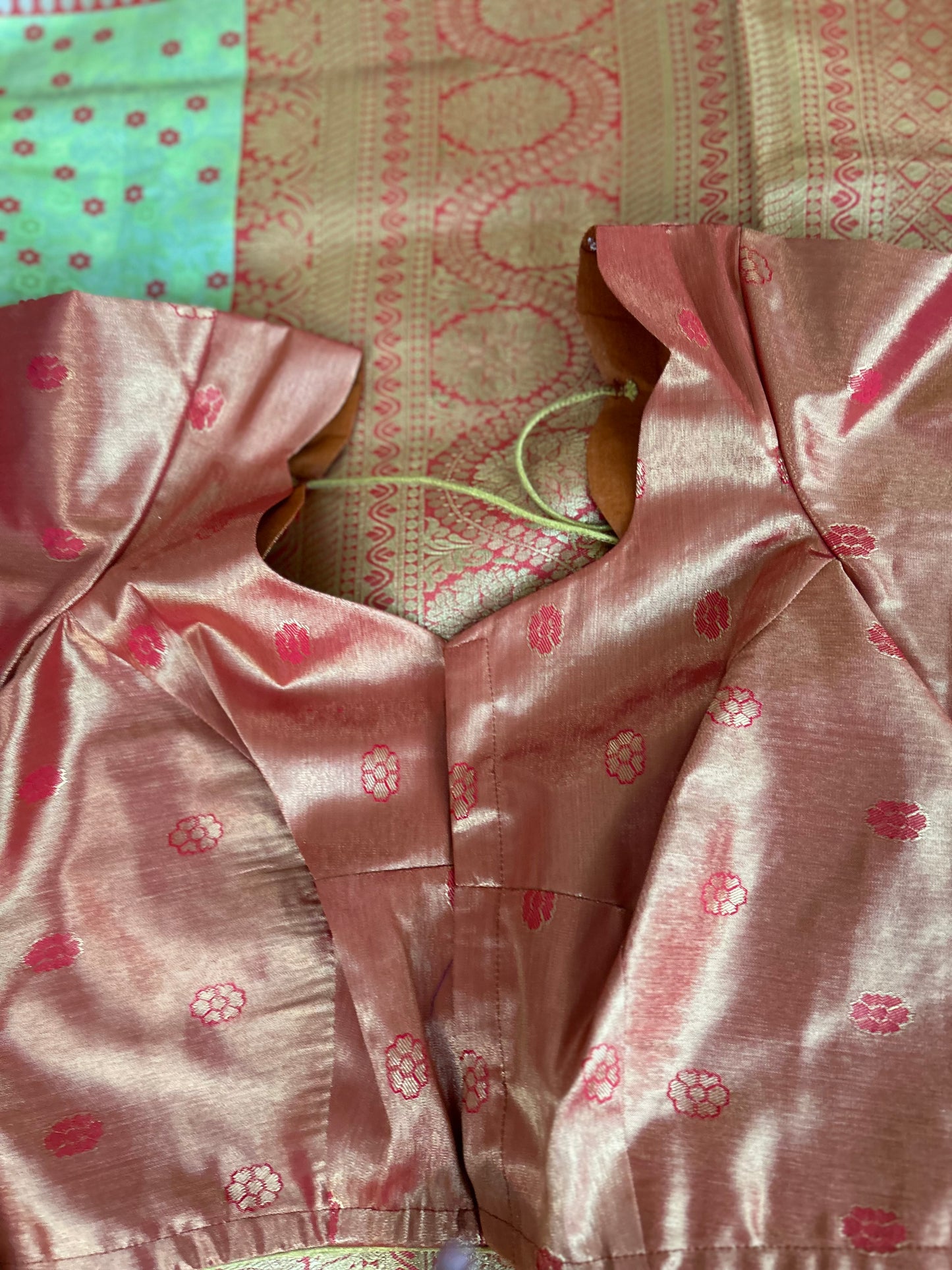 Designer Tissue Banarasi Saree in Green with Orange Border
