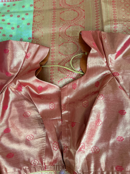 Designer Tissue Banarasi Saree in Green with Orange Border