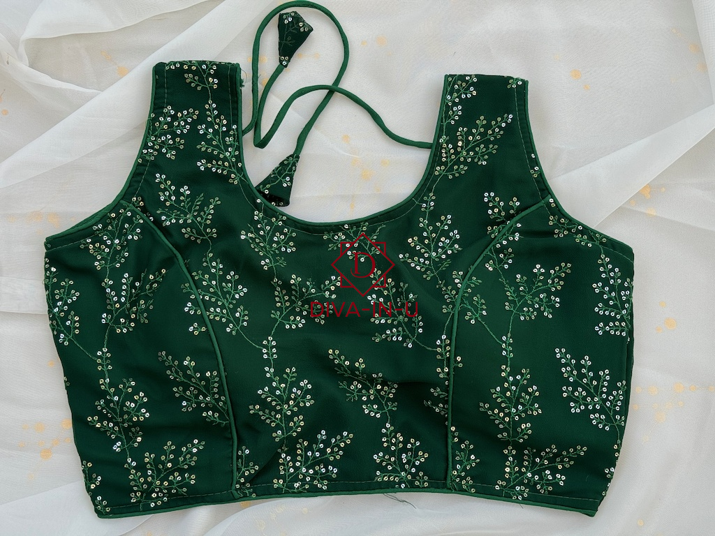 Green Sequins  Embroidery Sleeveless Blouse