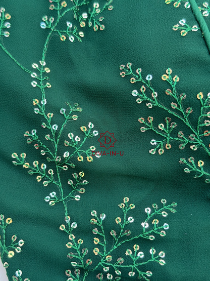 Green Sequins  Embroidery Sleeveless Blouse