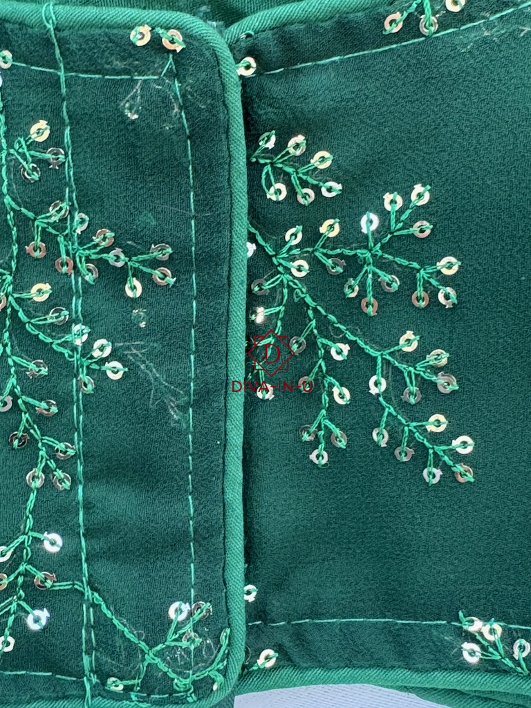 Green Sequins  Embroidery Sleeveless Blouse