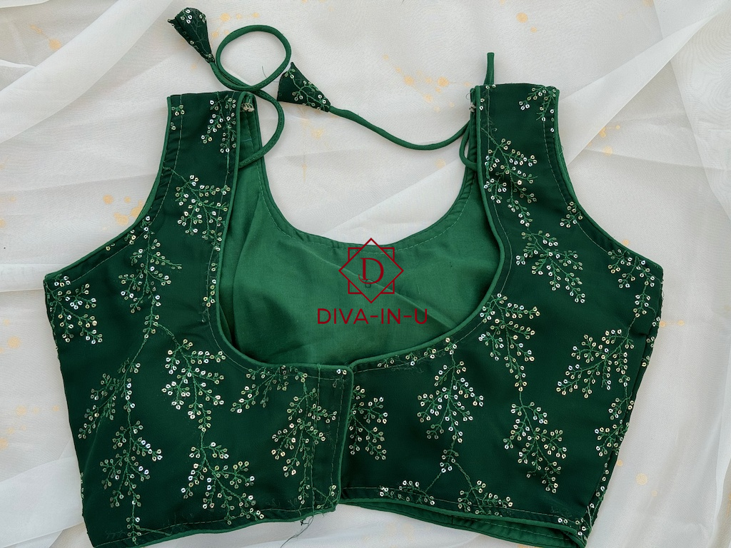 Green Sequins  Embroidery Sleeveless Blouse