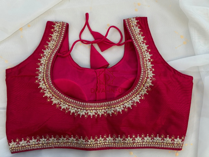 Pink Blouse with Gold Threadwork