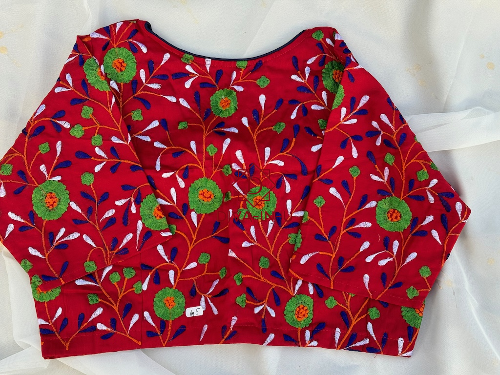 Red floral embroidery blouse