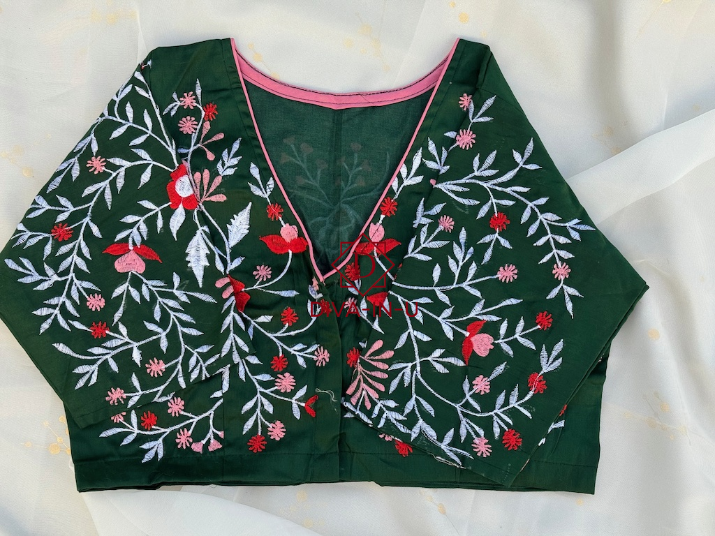 Myrtle Green floral embroidery blouse