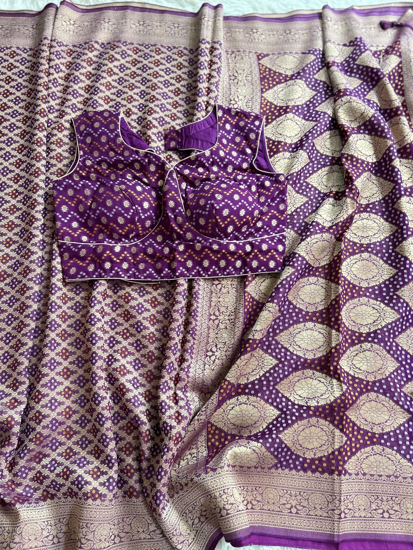 Khaddi Georgette in Purple with Bandhini design