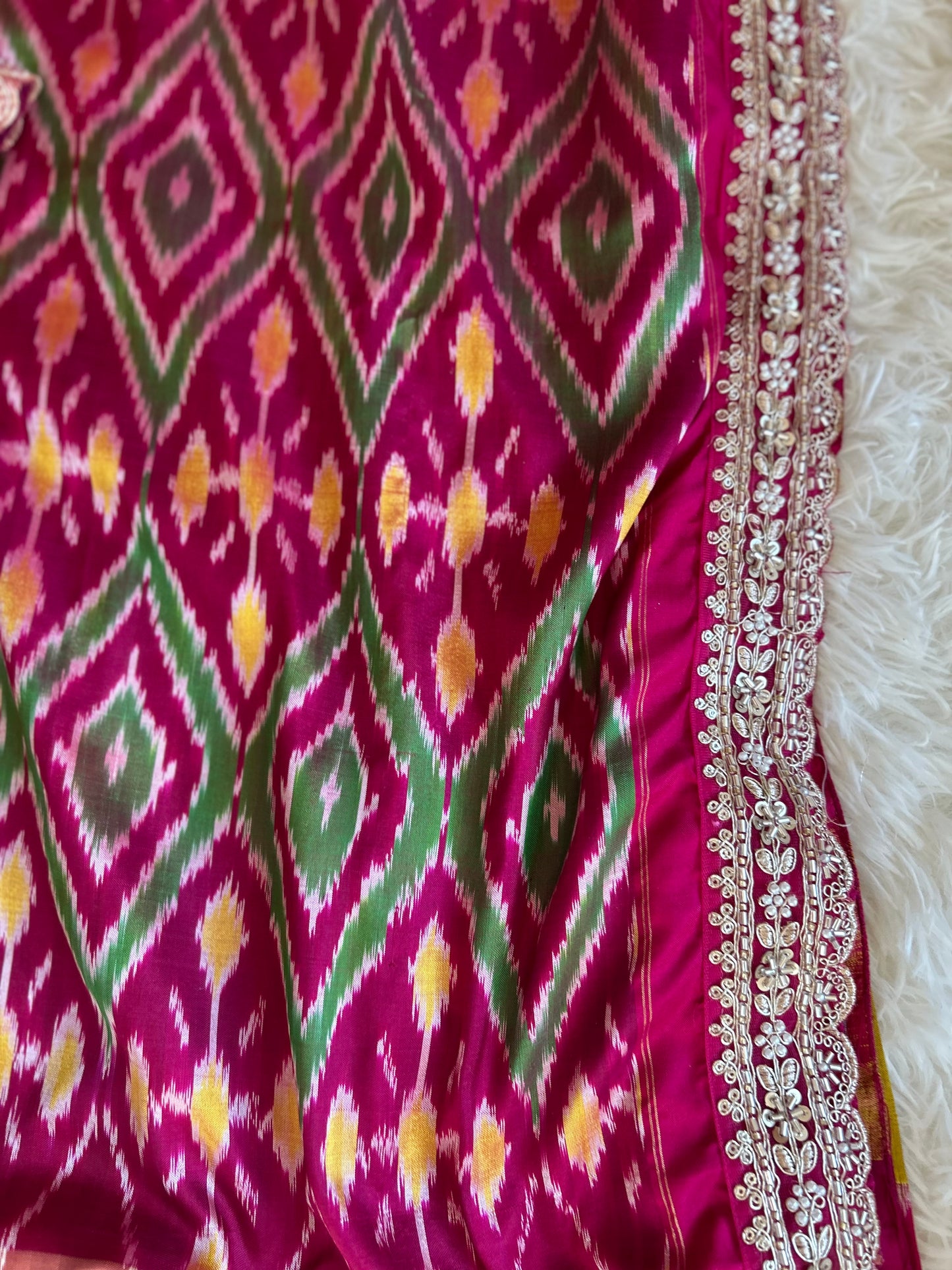 Pink ikkath Patola in Mustard Color