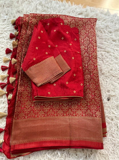 Pure Crepe Brocade Saree in Brick Red