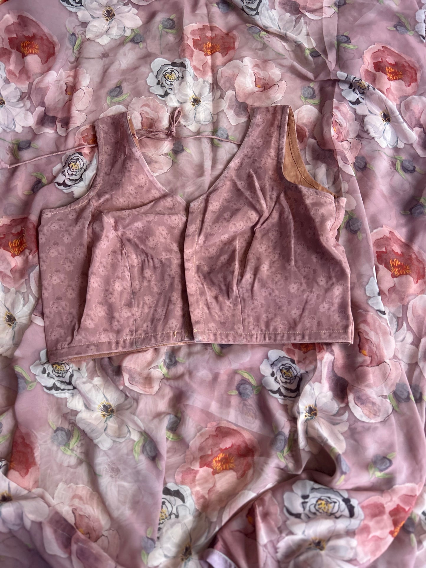 Dusty Pink Floral Georgette Saree with blouse
