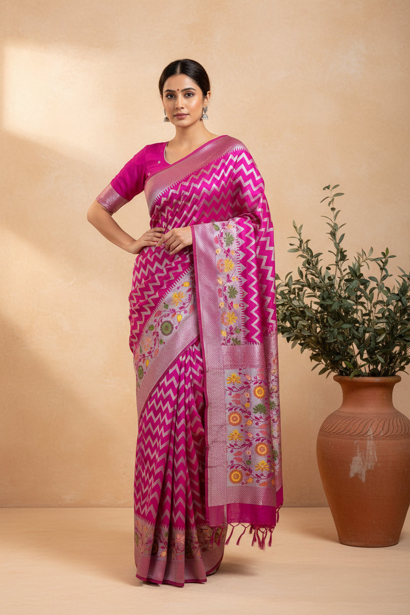 Tusser georgette in hot pink